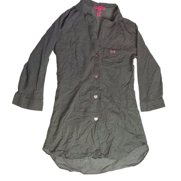 BETSEY JOHNSON Intimates Sleep Shirt Pajama Top Collared Button Up Black White